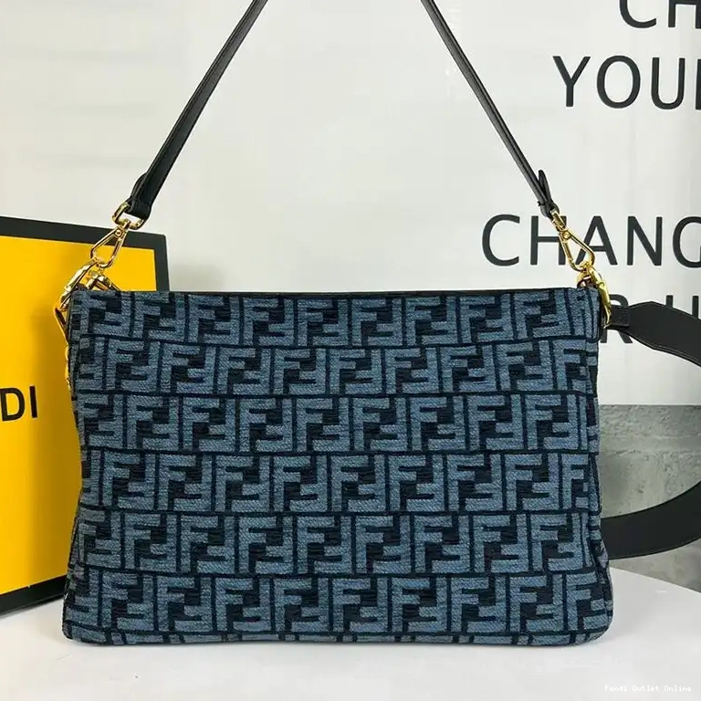 Affordable Fendi Shoulder Blue Fabric Bag Tapestry O'Lock Zip In FF 0412